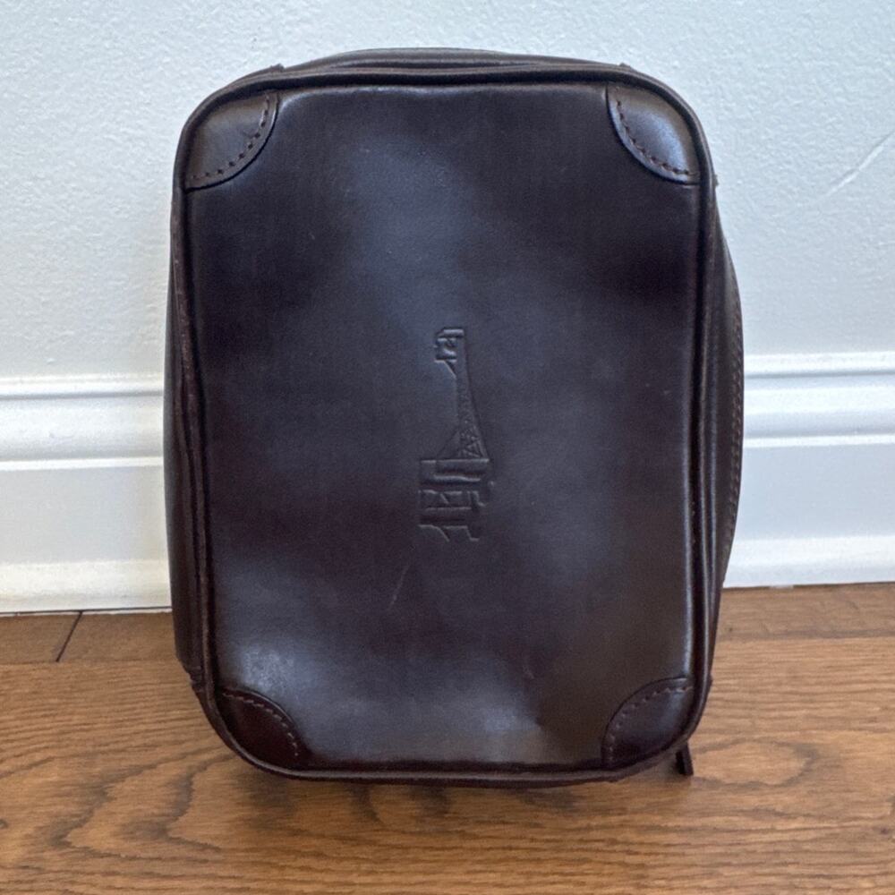 Mulholland VTG Leather Make-Up Cosmetic Toiletry Bag Dark Brown READ